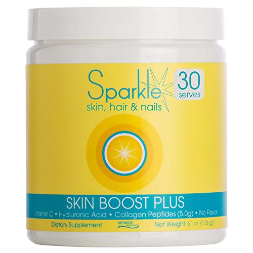 Hydrolyzed Collagen Powder - Sparkle Skin Boost Plus (No Flavor) [30-Serves] Verisol Peptides Protein Powder & Vitamin C, Non-GMO Collagen Supplement Drink, Keto Protein Powder Nutrition