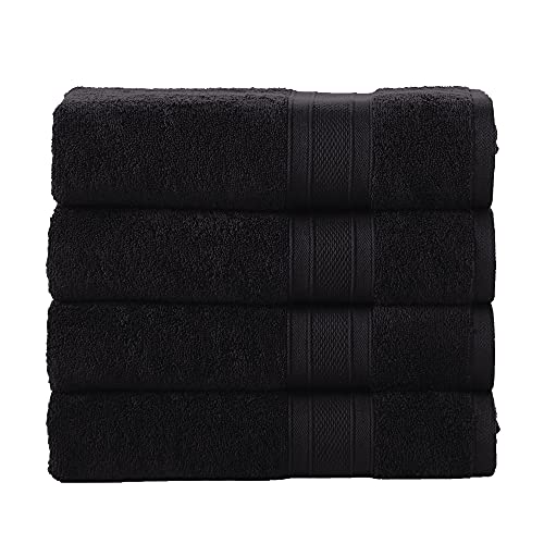 TRIDENT 4 Piece Large Bath Towels Set for Bathroom - 100% Cotton Soft and Plush Highly Absorbent, Soft 30' x 54' Shower Towel for Hotel & Spa - Black