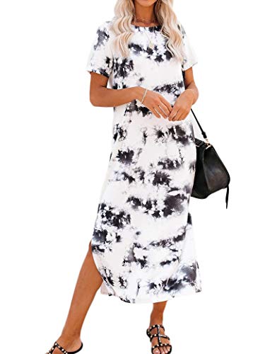 Naggoo Pocket Long Dress for Women Summer Casual Short Sleeve Tie Dye Dresses