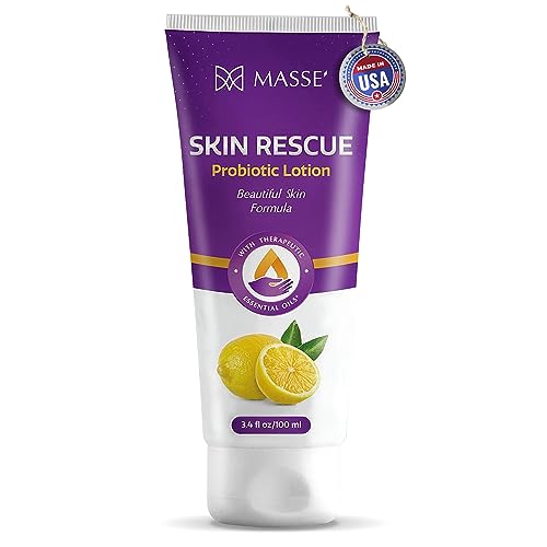 Massey Medicinals CF Skin Rescue Probiotics Lotion | Body Moisturizer with Therapeutic Essential Oils | Hydrate, Cleanser, and Skin Nourisher | Refreshing Lemon Scented Lotion - 3.4 oz