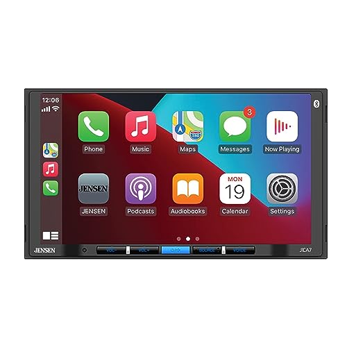 JENSEN J1CA7 7-inch Certified Apple CarPlay Android Auto | Double DIN Touchscreen Car Stereo Radio | Bluetooth Hands Free Calling & Music Streaming | Backup Camera Input | USB Playback & Charging