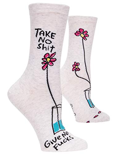 Blue Q Socks, Womens Crew,Take No S--t Give No F--ks,Womens Shoe Size 5-10