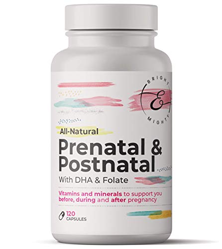 Bright & Mighty All-Natural Prenatal Vitamins - All-in-One Postnatal and Prenatal Vitamin with DHA and Folate - Postnatal Vitamins for Breastfeeding Moms (120 Count (Pack of 1))