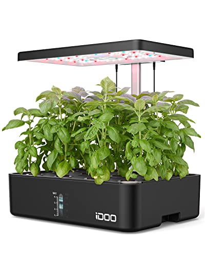 iDOO Hydroponics Growing System 12Pods, Indoor Garden with LED Grow Light, Plants Germination Kit, Built-in Fan, Automatic Timer, Adjustable Height Up to 11.3' for Home, Office