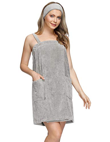 Women's Plus Size Terry Towel Wrap Lightweight Quick-Drying Bath Robe Head Wrap Grey