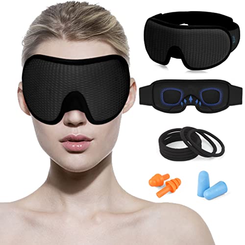 Sleep Eye Mask for Men Women, 3D Contoured Cup Sleeping Mask & Blindfold, Concave Molded Night Sleep Masks , 100% Blackout Eye Mask, Soft Comfort Eye Shade Cover for Travel Yoga Nap, Black