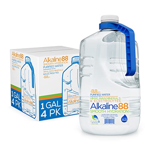 Alkaline88 Purified Ionized Water with Himalayan Minerals, 1 Gallon (4 Pack), 8.8pH Balance with Electroytes for Deliciously Smooth Taste, 100% Recyclable