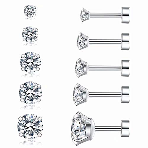 Cubic Zirconia Hypoallergenic Stud Earrings for Women Men Girls Statement Cartilage Fashion Surgical Steel Helix Earrings 5 Pairs…