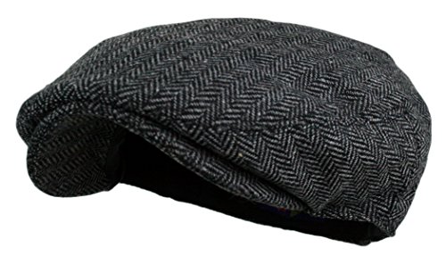 Wonderful Fashion Men's Herringbone Tweed Wool Blend Snap Front Newsboy Hat (DK.Grey, LXL)