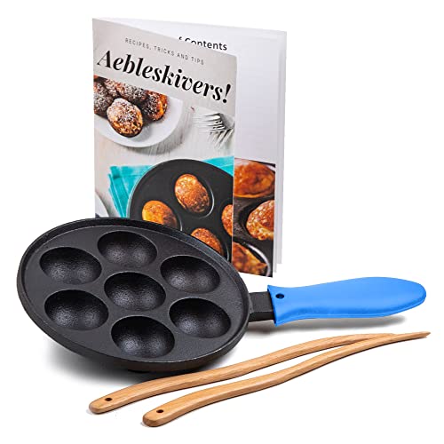 Cast Iron Aebleskiver Pan/Ebelskiver Pan/Ideal for Mini Pancake Mold, Cake Pop Pan, and Takoyaki Maker for Danish Stuffed by Upstreet (Blue)