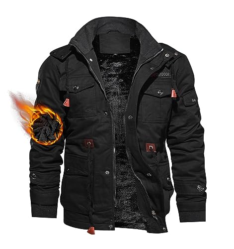 TACVASEN Men's Winter Jackets Army Military Jacket Cargo Jacket Outdoor Jacket Cotton Coat Hooded Army Jackets