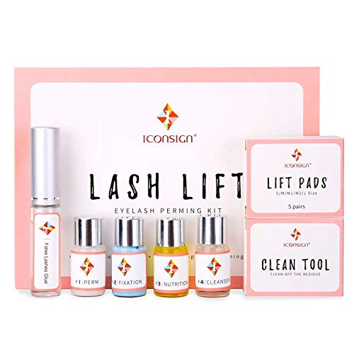 ICONSIGN Lash Lift Kit, Professional Salon Semi-Permanent Curling Eyelash Perm Kit with Lash Shields, Eye Gel Pads and Brushes