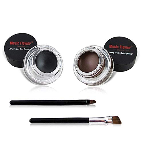 UCANBE 2 in 1 Black and Brown Gel Eyeliner Set, High Pigmented Waterproof Matte Smudge-proof Eye Liner, 24 Hours Work Great with Eyebrow, 2 Pcs Eye Makeup Brushes Included Makeup Gift Kit