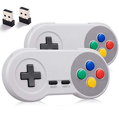 miadore 2Pack 2.4GHZ Wireless SNES Controller for Super SNES/NES Classic PC Games,Rechargeable USB Controller Wireless Game Controller Gamepad for Windows PC MAC Linux Raspberry Pi Retropie Emulator