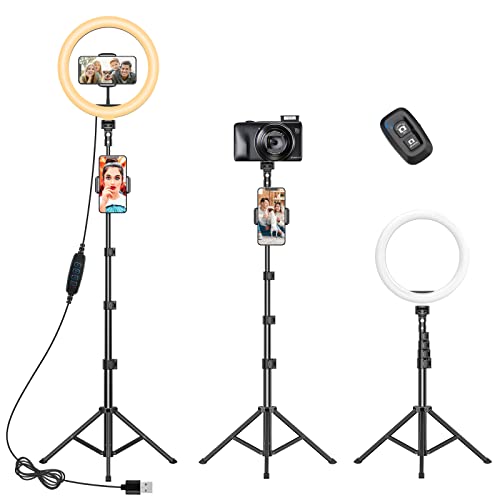 Yoozon 10.2' Ring Light with Tripod Stand (72.2' Tall)&Bluetooth Remote&2 Phone Holders,Selfie Ring Light,Tripod with LED Ringlight for iPhone/Android,for Zoom Meeting,YouTube Video Recording,Photography