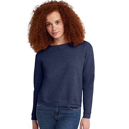 Hanes Women's EcoSmart Crewneck Sweatshirt, Navy Heather, X-Large