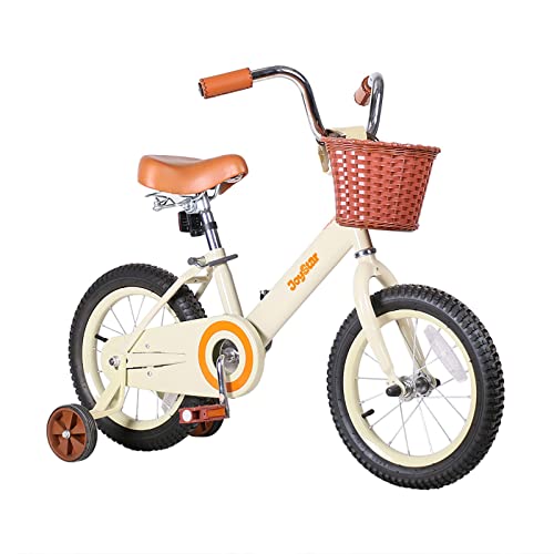 JOYSTAR 12 Inch Toddler Bike for 2 3 4 Years Old Girls & Boys, Vintage Kids Bikes with Training Wheels & Basket, Toddler Girl Bicycle, Beige