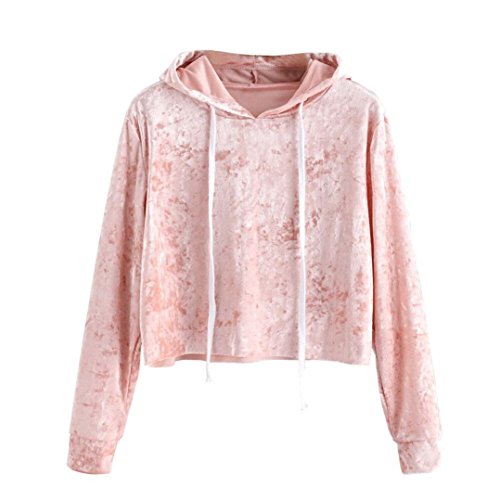 Women Blouse,IEason Womens Long Sleeve Hoodie Sweatshirt Jumper Hooded Pullover Tops Velvet Blouse (L, Pink)