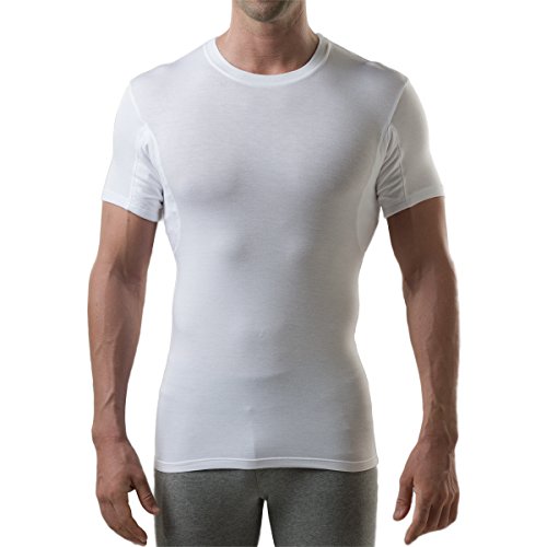 T THOMPSON TEE Sweatproof Undershirt for Men with Underarm Sweat Pads (Slim Fit, Crew Neck) Large White