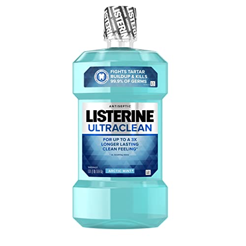 Listerine Ultraclean Oral Care Antiseptic Mouthwash, Everfresh Technology to Help Fight Bad Breath, Gingivitis, Plaque & Tartar, ADA-Accepted Tartar Control Oral Rinse, Arctic Mint, 1 L