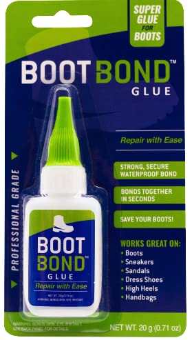 BOOT BOND Boot Glue - Quick Dry Boot Repair Formula Works in Seconds - Tough But Flexible Glue Seal - Waterproof Boot Heel Fix Works On Shoe Heel Repair, Thick Sole Boots, Sneakers, and More