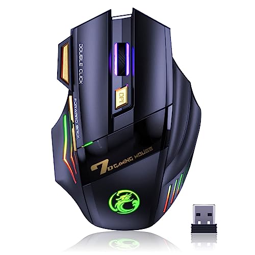 VEGCOO Wireless Gaming Mouse, Rechargeable Silent Wireless Mouse with 4800 DPI Adjustable,Double Click Key, Colorful RGB Lights, Computer Mice with Thumb Rest for PC/Mac Gamer (C26 Black)