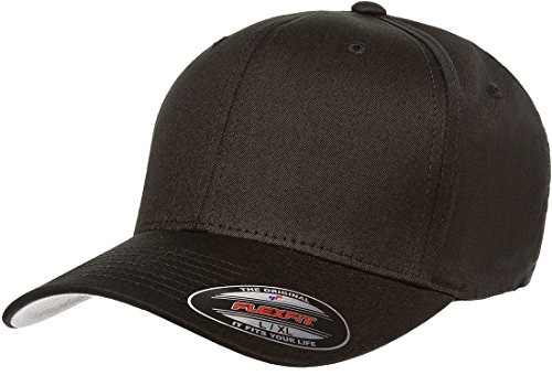 Flexfit unisex adult Cotton Twill Fitted Cap Hat, Black, Large-X-Large US