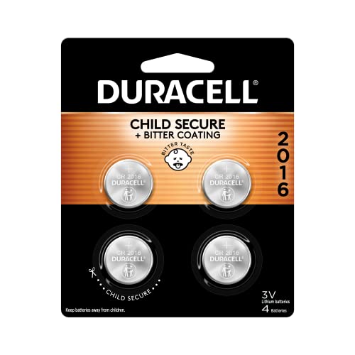 Duracell CR2016 3V Lithium Battery, Child Safety Features, 4 Count Pack, Lithium Coin Battery for Key Fob, Car Remote, Glucose Monitor, CR Lithium 3 Volt Cell