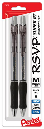 Pentel RSVP Super RT Ballpoint Pen, (1.0mm) Medium Line, Black Ink, 2-Pk - BX480BP2A