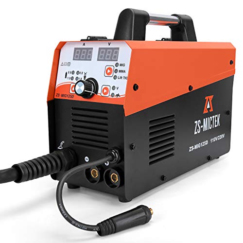 MIG Welder Gas/Gasless 110/220V Inverter MIG/Stick/Lift TIG Welders 125 Amp 4 in 1 IGBT Flux Core/Solid Automatic Feed Wire Digital Display Combo Portable Welding Machine