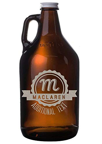 Personalized Etched 64oz Amber Glass Beer Growler, Maclaren