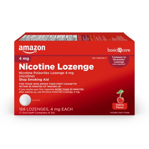 Amazon Basic Care Nicotine Polacrilex Lozenge 4 mg, Cherry Flavor, Stop Smoking Aid, 168 Count