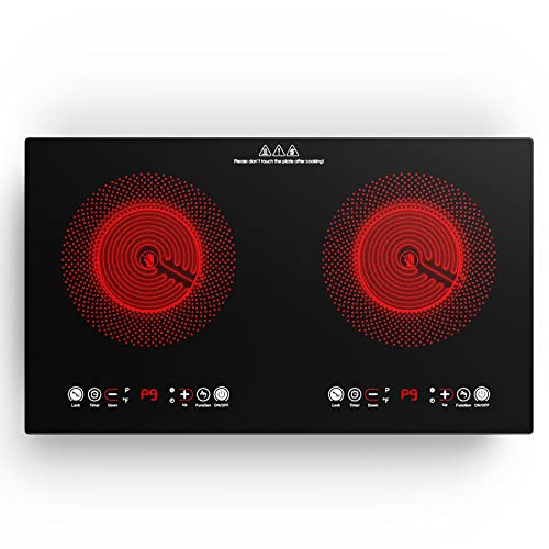 VBGK Electric cooktop,110V 24 inch 2 Burner Electric Cooktop,Built-in and Countertop Electric Stove Top,2200W Electric Stove,9 Power Levels, Kids Lock & Timer,LED touch control,Overheat Protection