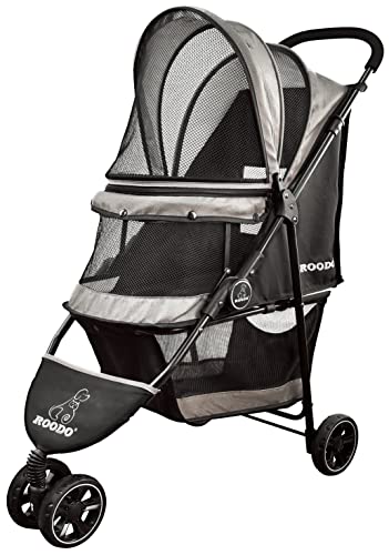 ROODO Escort 3 Wheel Dog Stroller Pet Strollers Small Medium Dogs Cat Kitty Cup Holder Lightweight Pet Gear Jogger Travel System Foldable(Grey)