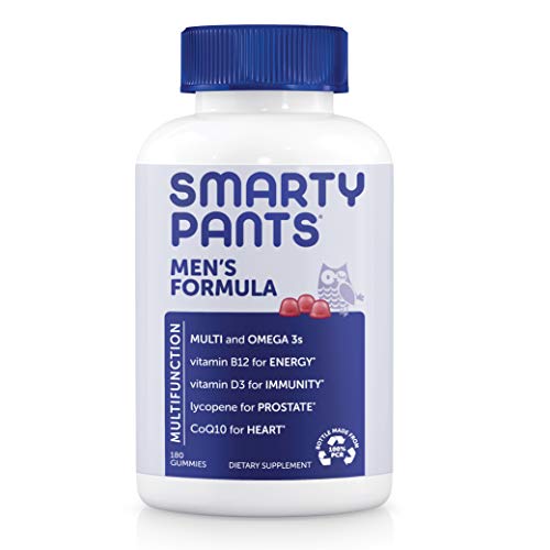 SmartyPants Men's Formula, Daily Multivitamin for Men: Vitamins C, D3, Zinc, Omega 3, CoQ10, & B12 for Immune Support, Energy, Prostate & Heart Health, Fruit Flavor, 180 Gummies (30 Day Supply)