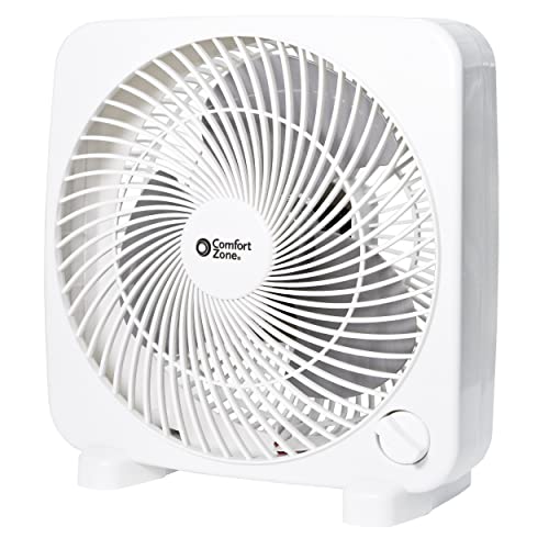 Comfort Zone CZ9BWT Portable 9' 3-Speed Quiet Box Fan for Home, White