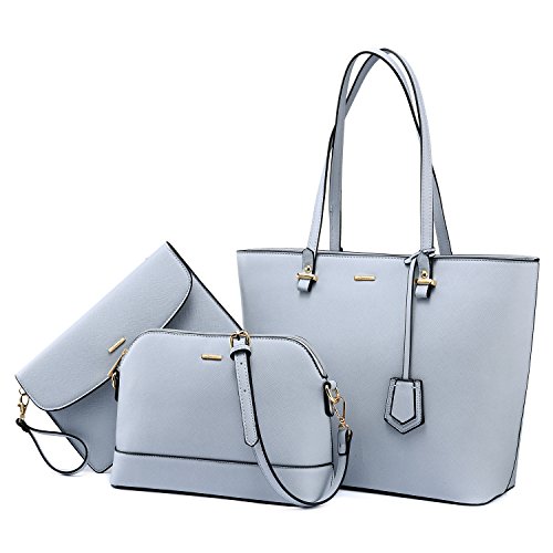 LOVEVOOK Handbags for Women Tote Bag Shoulder Bags Fashion Satchel Top Handle Structured Purse Set Designer Purses 3PCS PU Stand Gift Light Blue