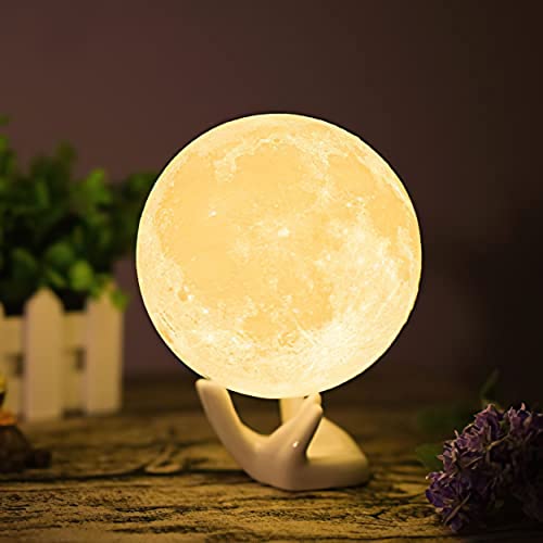 Balkwan Moon Lamp 3.5 inches 3D Printing Moon Light uses Dimmable and Touch Control Design,Romantic Funny Birthday Gifts for Women ,Men,Kids,Child and Baby. Rustic Home Decor Rechargeable Night Light