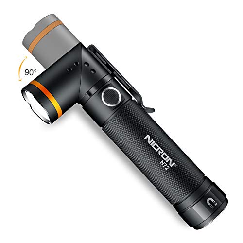 NICRON Flashlight, N72 800 Lumens Tactical Flashlight, 90 Degree Flashlight IPX4 Waterproof Led Flashlight 4 Modes- Best High Lumens are for Camping, Outdoor,Maintain (18650/AAA Not Included)