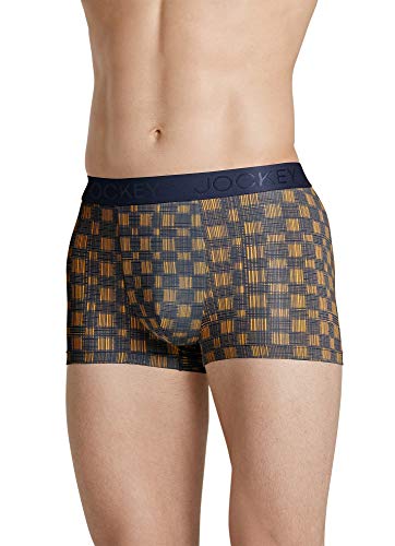 Jockey Men's Underwear Lightweight Travel Microfiber Trunk, Navy/Orange Check, l