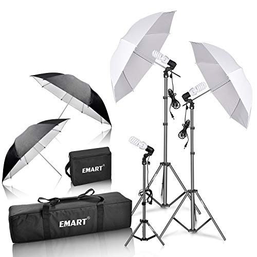 EMART Umbrella Photography Lighting Kit with 700W CFL 5500K Bulbs,Soft Light Continuous Reflective Umbrella Lights Photography Kit for Portrait Studio Video Recording, Filming, Podcast