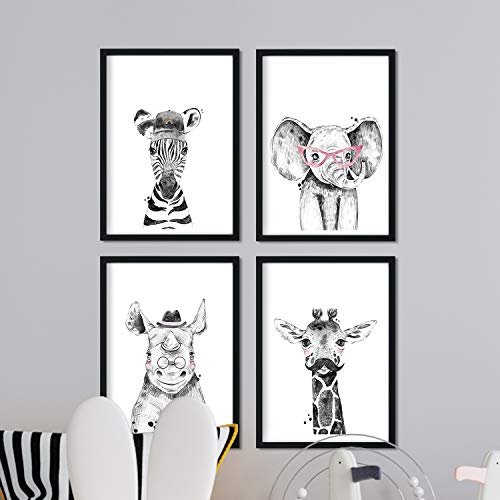 nacnic Set of 4 Sheets of Animals Children's Fun in 8'x11' Size, Poster Paper 250 gr Frameless