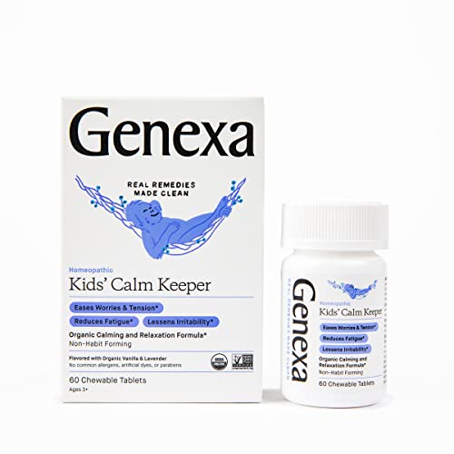 Genexa Kid's Calm Keeper Stress Relief for Kids | Reduces Fatigue & Eases Tension | Soothing Organic Vanilla & Lavender Flavor | Certified Vegan, Gluten Free, & Non-GMO | 60 Chewable Tablets