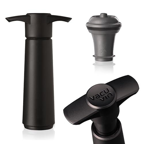 Vacu Vin Wine Saver Pump Black with Vacuum Wine Stopper - Keep Your Wine Fresh for up to 10 Days - 1 Pump 1 Stopper - Reusable - Made in the Netherlands
