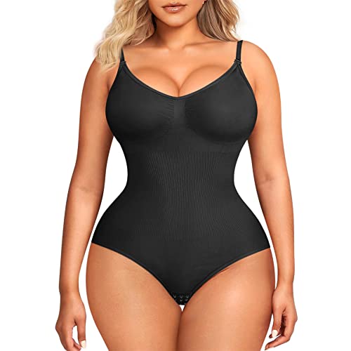 BRABIC Bodysuit Shapewear for Women Tummy Control Panties Seamless Sleeveless Tops V-Neck Camisole Jumpsuit (Black, X-Large/XX-Large)