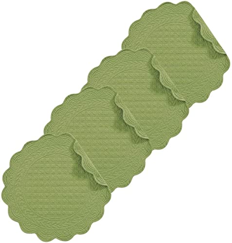 Set of 4 PCS,17' Round Quilted Placemats, Green