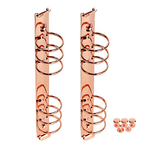 A5 Round 6 Rings Binder Mechanism Replacement Kit, 2 Packs Metal Binding Comb Spines for 6-Holes Binder Notebook, Planner Organizer Accessories (Rose Gold, A5 30mm)