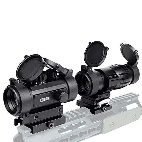 Tactical 1x40mm Red Green Dot Sight + 3X Magnifier Scope with Quick Detach Flip to Side + QD 5 Slots Rail Riser Combo Kit (1x40mm red dot only)