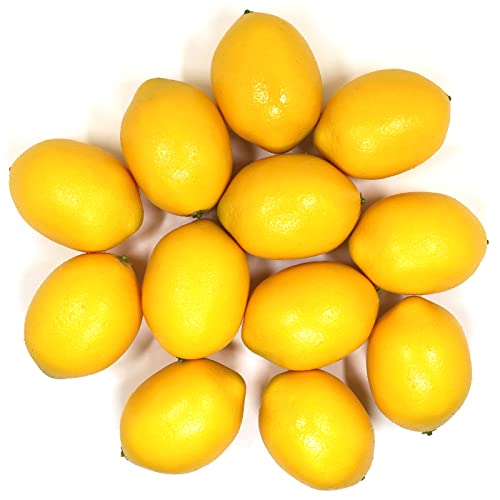 WsCrofts 12pcs Artificial Lemons - Lifelike Yellow Fake Lemons Faux Fruit for Home Kitchen Table Fruit Bowl Cabinet Party Xmas Decor (3.1' inch)