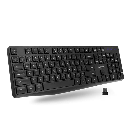 Macally Wireless Keyboard - 2.4G Ergonomic Full-Size Computer Keyboard Wireless with Numeric Keypad and 13 Shortcut Keys - External Keyboard for Laptop, Windows Desktop PC, or Chromebook with USB Port